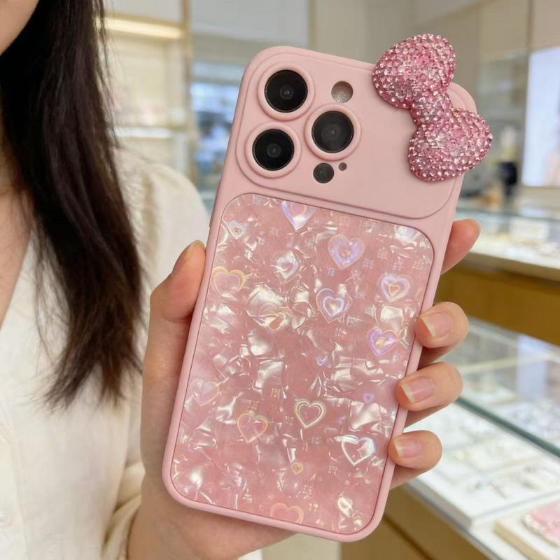 Light luxury point diamond bow, suitable for iPhone16promax mobile phone case, Apple 15 advanced sense anti-drop protective case.