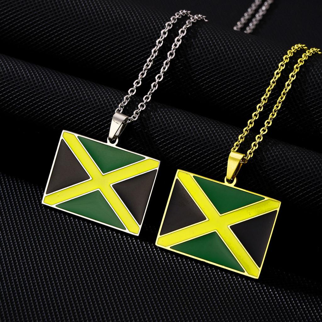 Stainless Steel Jamaica Flag Pendant Necklace Stylish Jamaica Map Necklace Neck Jewelry for Women and Men National
