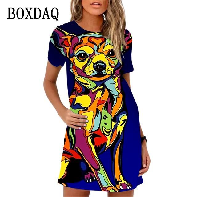 New Fashion Cute Cartoon Women's Dresses Summer Short-sleeved Casual Animal 3D Digital Printing Dress