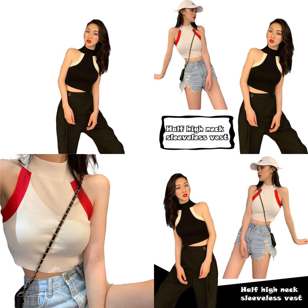 Fashion Color Womens Blocking Sleeveless Strapless Sexy Camisole Knitted
