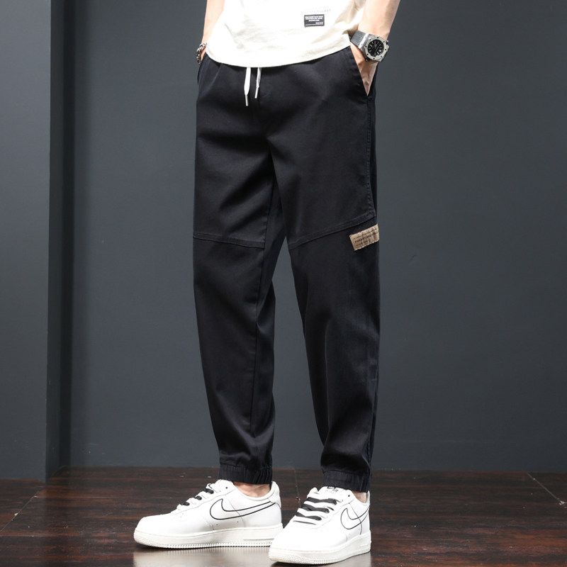 2023 Men's Casual Cropped Jeans with Cut-Off Labels, Spring/Summer/Autumn Jogger Harem Workwear Drawstring Long Pants