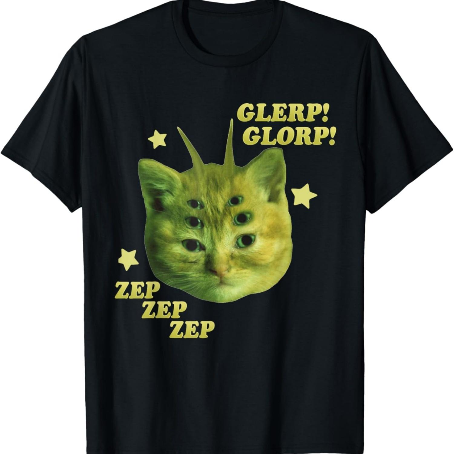 Glerp Glorp Funny Alien Cat Meme Brainrot Tee Costume T-Shirt S чёрный