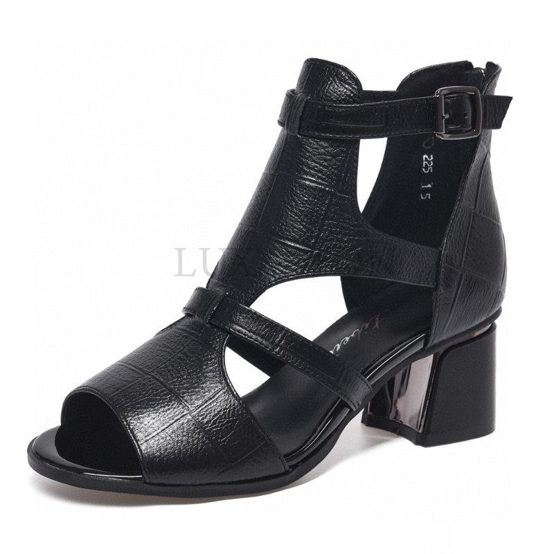 Sandale cu toc înalt de modă pentru femei, pantofi cu gură de pește de vară, cu toc gros, sandale cu fermoar în spate, solide, casual, pentru femei