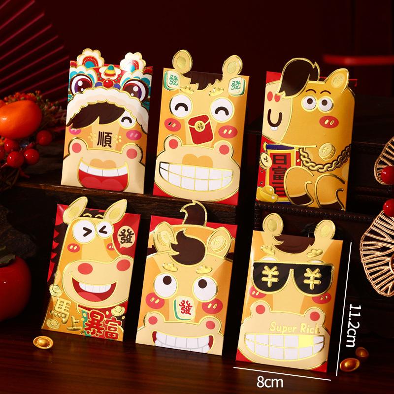 6pcs Chinese New Year Red Envelopes Cartoon Horse Year Hongbao Cute Money Packaging Envelopes Spring Festival Gifts