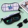 Portable Felt Sunglasses Pouch Soft Shockproof Zipper Eyeglass Case with Metal Clip Check Pattern Printed Eyewear Storage Bag