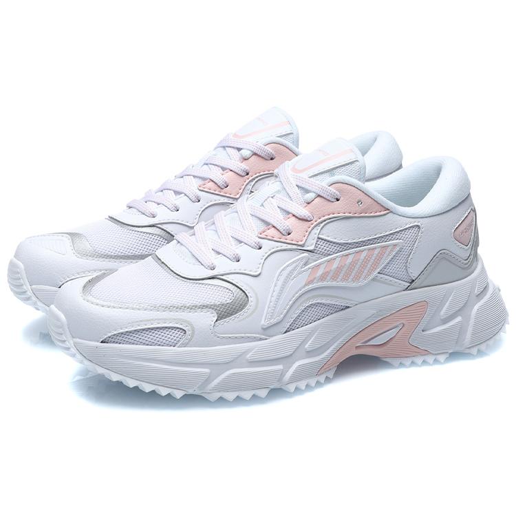 Li Ning Cushioning Slip Resistant Abrasion Resistant Breathable Lightweight Low Top Sprint Running Shoes Women's White ARLR004-3