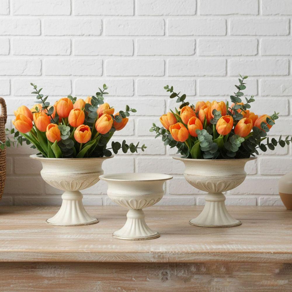 Vaso Fioriera in Metallo Vintage Bianco Multifunzione Vaso Decorativo Vaso Urna Fioriera Soggiorno