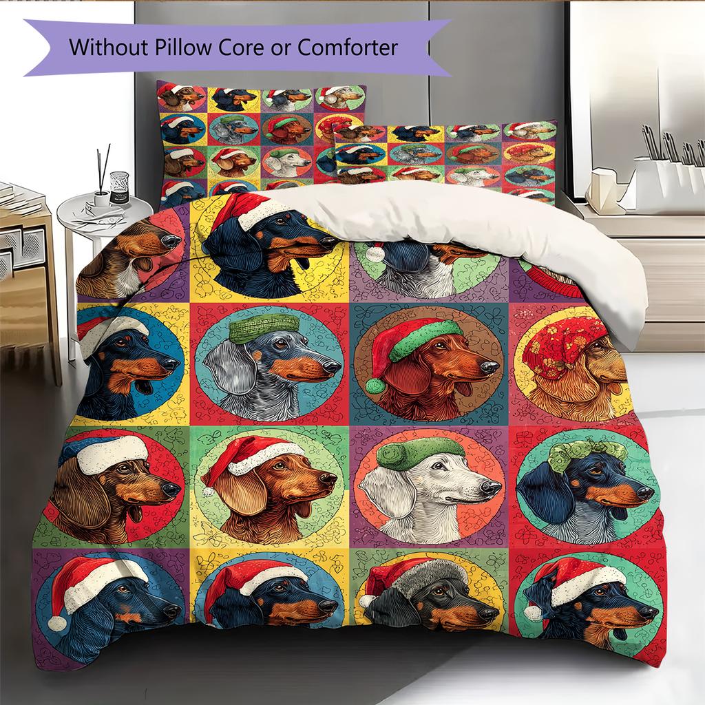Colorful Dachshund Pattern Bedding Home Decoration Birthday Gift (1 * duvet cover + 2 * pillowcase, without core)