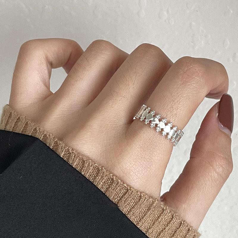 

PANJBJ 925 Sterling Silver Weave Love Heart Ring For Women Girl Texture Bread Hollow Out Originality Jewelry Gift Dropshipping