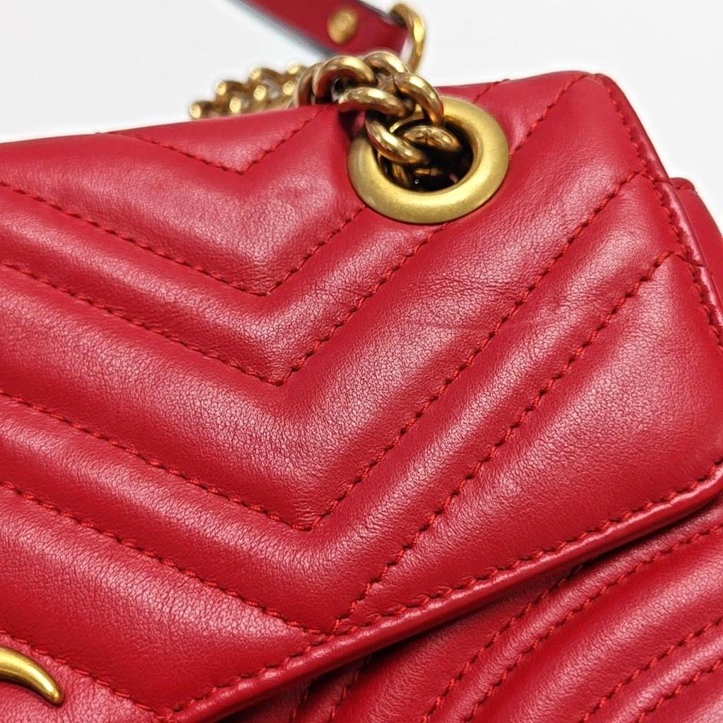 [Pre-Owned] Gucci GG Marmont Small Matelassé Shoulder Bag 'Red' - Good #MA4NP8
