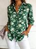 Women's Long Sleeve Floral Print Button Down Casual Shirt Elegant Daily Blouse Tops in Blue for Spring Summer