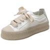 Sheepskin version of Spanish satin canvas shoes women's platform heightening casual versatile lace-up white shoes student muffin shoes