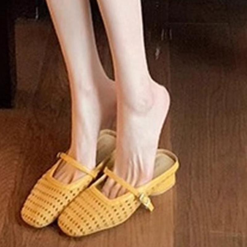 Women's Slippers Breathable Half Slip Cool Woven Leather Version Covered Head Fashionable Rubber Slip-On Sandals