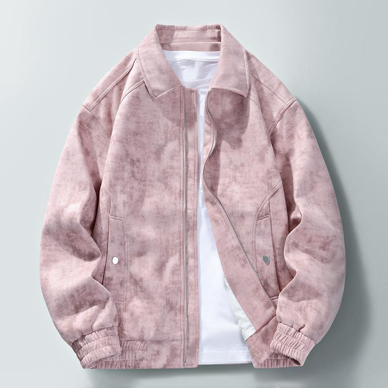 

Autumn New American Luxury Suede Jacket Men s Gradient Lapel Print Casual Coat Men s Fashion. M розовый