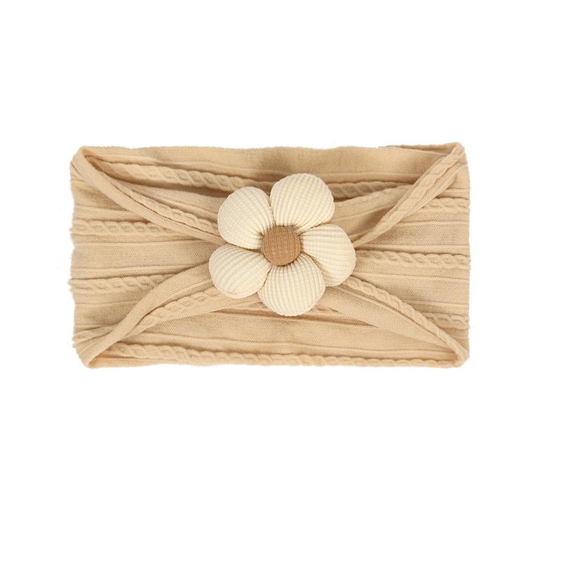 Children's Nylon Headband with Handmade Flowers - Wide, High Elasticity, Soft Jacquard Fabric