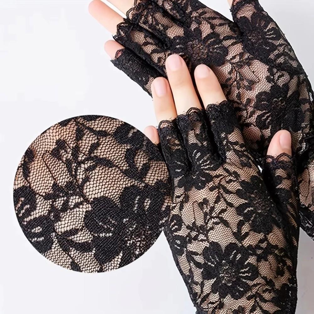 Thin Lace Gloves Half Finger Touch Screen Gloves Summer Sun Protection Gloves  Bride Accessories