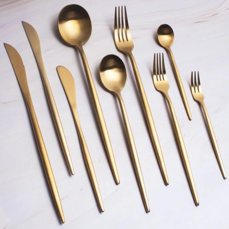 Dessert Coffee Spoon and Fork Modern Simple Hotel Home Main Meal Knife 304 Portuguese Tableware Factory Wholesale Cutlery Set
