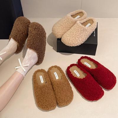 Mode Wollschuhe Damen Tragen Plateausohle Ein-Fuß Slipper Baotou Halbschuhe 2025 Herbst Samt Baumwolle Mopp