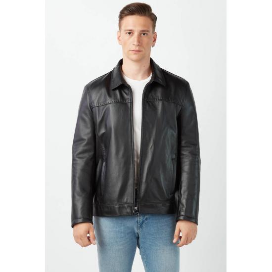 

Мужские куртки из натуральной кожи Punto Stitched Black Coat Regular Fit