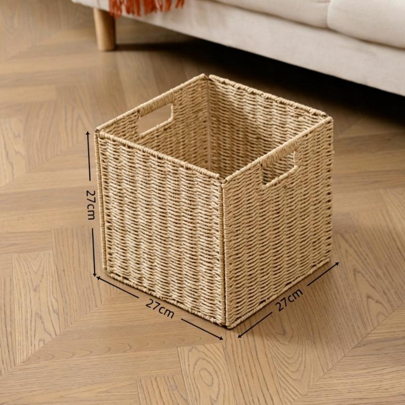 Hand-Woven Imitation Rattan Storage Box Foldable Dirty Clothes Underwear Storage Basket Office Desktop Sundries Container