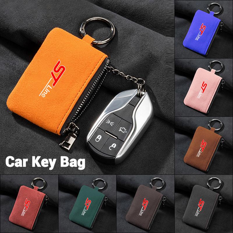 Car Key Bag Suede Coins Wallet Mini Card Pouch For Ford Focus 2 Fiesta Mondeo Fusion Escape Edge Ecosport Kuga ST LINE Accessory