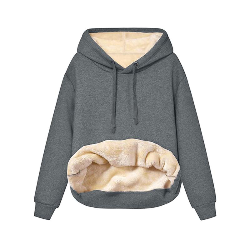 Women Fleece Lined Hoodie, Autumn Winter Warm Lamb Sherpa Lined Pocket Long Sleeve Casual Pullover Sweatshirt