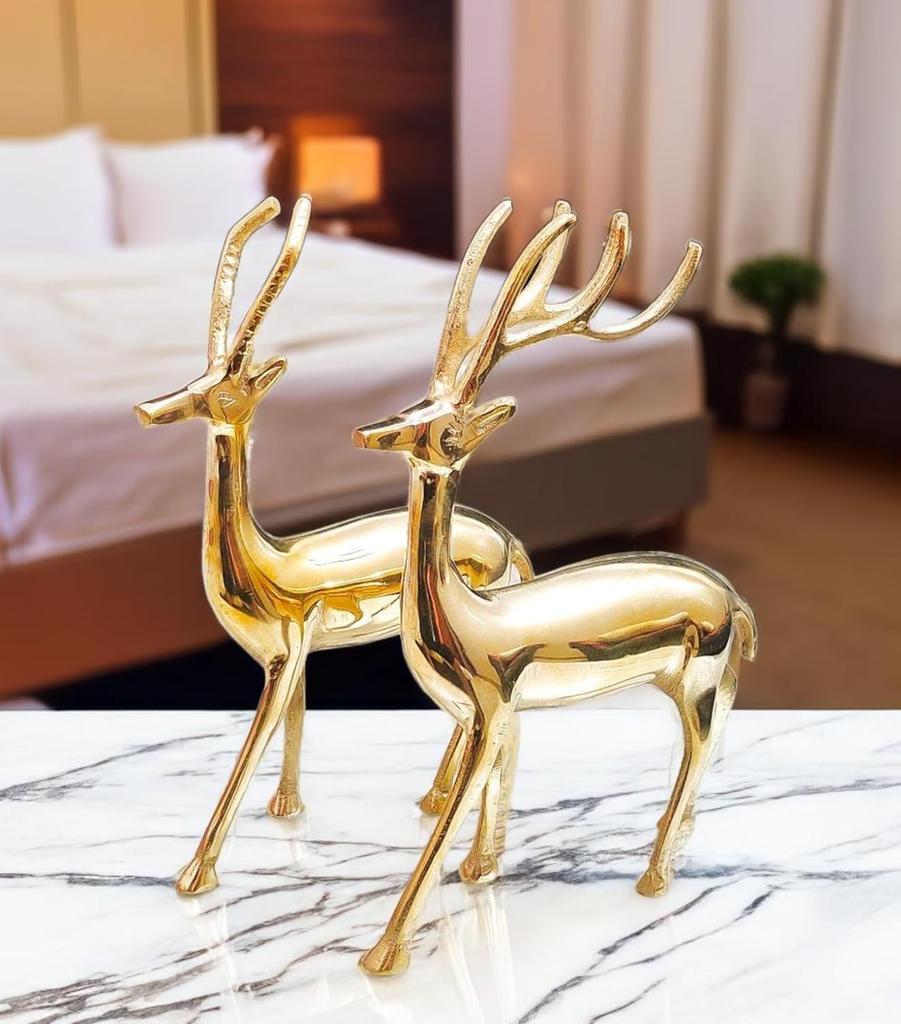Pure Brass Deer Showpiece Decorative Idol For Vastu Home Decor, Gold Statue