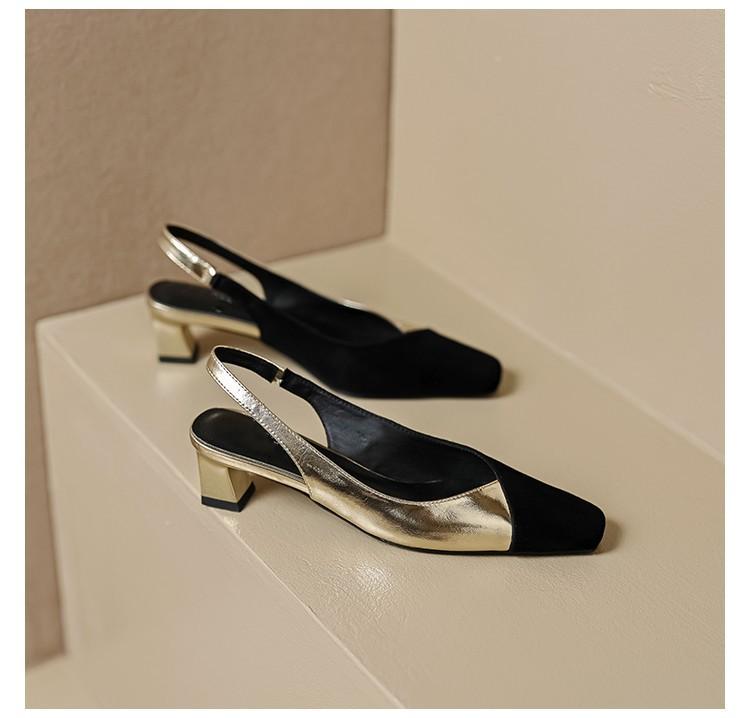

Женские босоножки с квадратным носком, черные туфли-лодочки в стиле пэчворк, золотисто-серебристые туфли на среднем каблуке, летние женские туфли большого размера 41 1363N 40