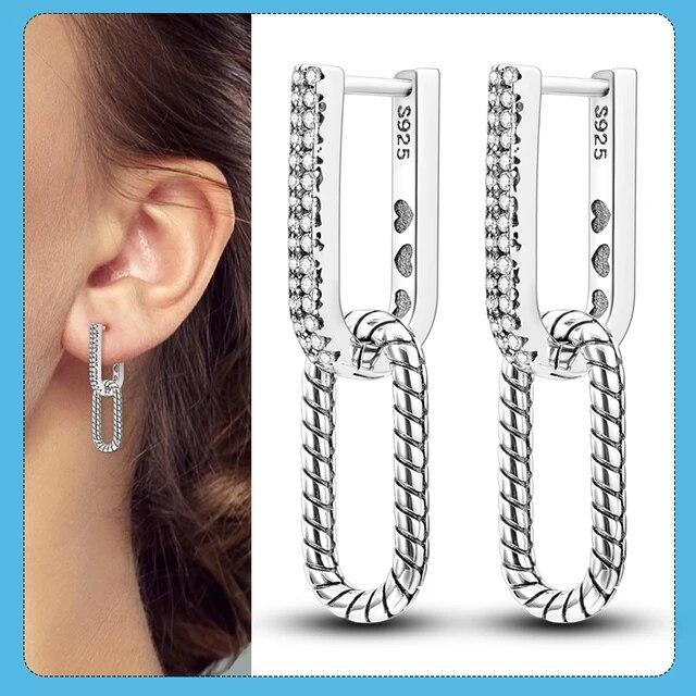 2023 Sparkling Pave Silver 925 Earrings Fit Original Charms Hoop Earrings For Women Earrings Fine Jewelry Gifts