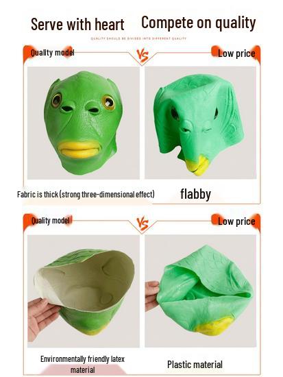 Green Fish Monster Headgear: Hilarious Full Face Prank Mask Inspired by Sand Sculpture Internet Celebrity