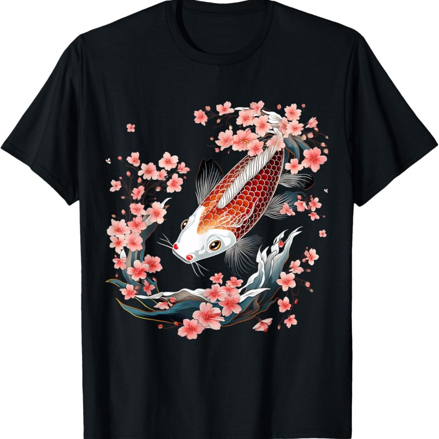 

Koi Carp Ying Yang Nishikigoi Fish Cherry Blossom T-Shirt(64) S чёрный