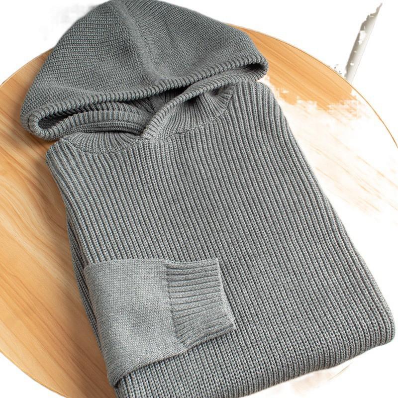 Mens Hooded Knit Sweater Casual Long Sleeve Pullover Cotton Loose Fit Winter Daily Wear