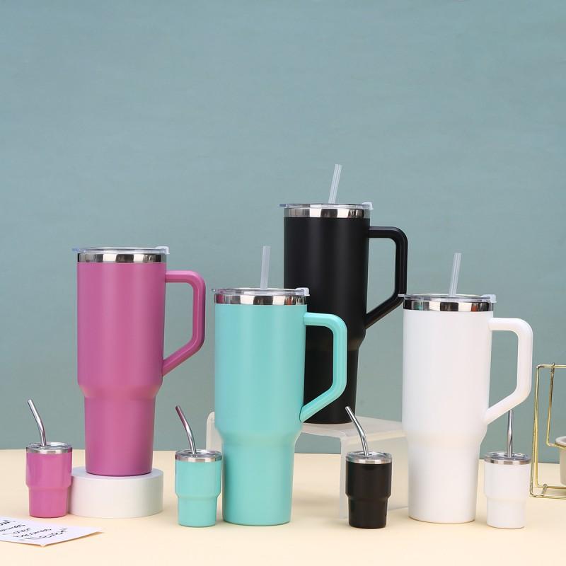40oz Stainless Steel Insulated Tumbler With Handle Straw Lid Large Capacity Travel Cup Car Office Gym