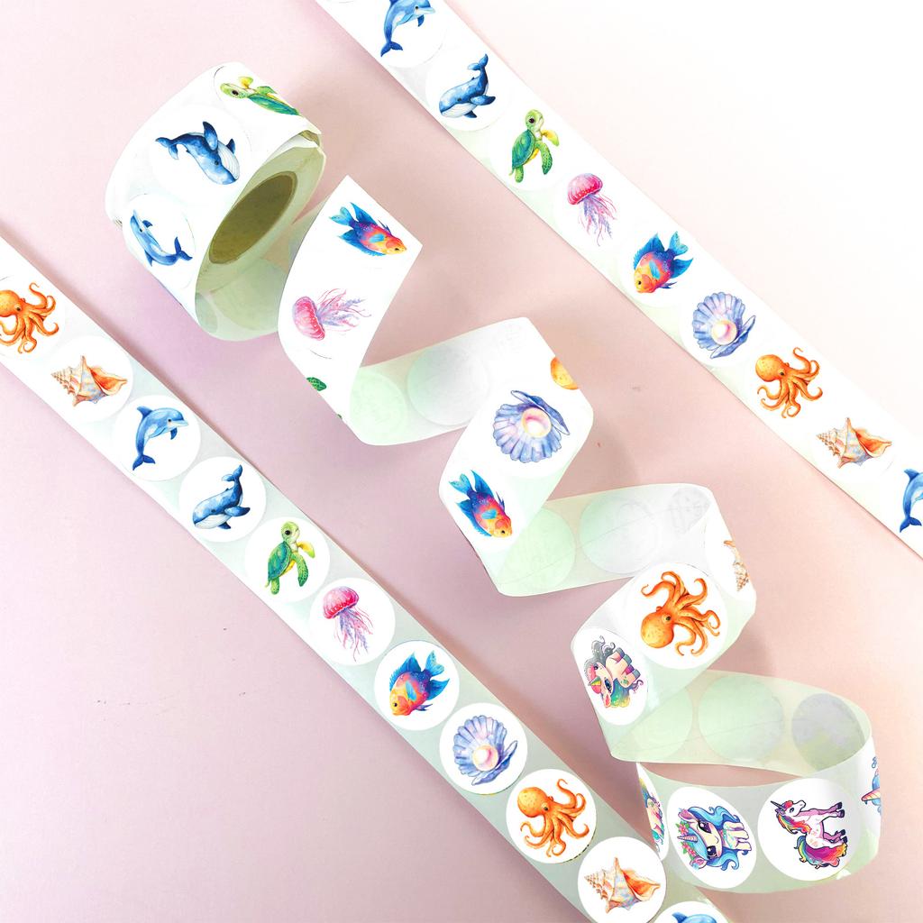 500 Sheets/Roll Eight Patterns Circular Underwater Animals Roll Stickers Cartoon Fish Children'S Handmade Stickers