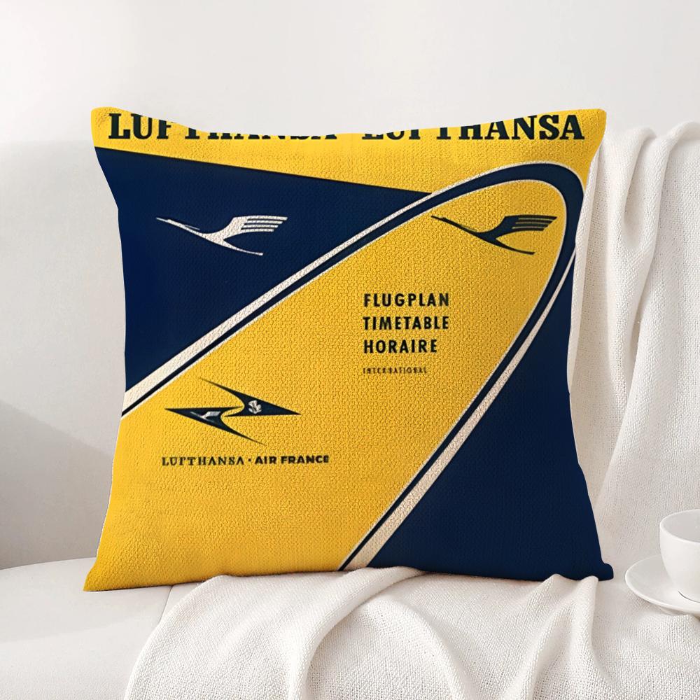 Classic L-Lufthansas Airlines Cushion Cover Natural Linen Pillow Cover Double-Sided Print Cushion Case For Sofa Home Decor Gift