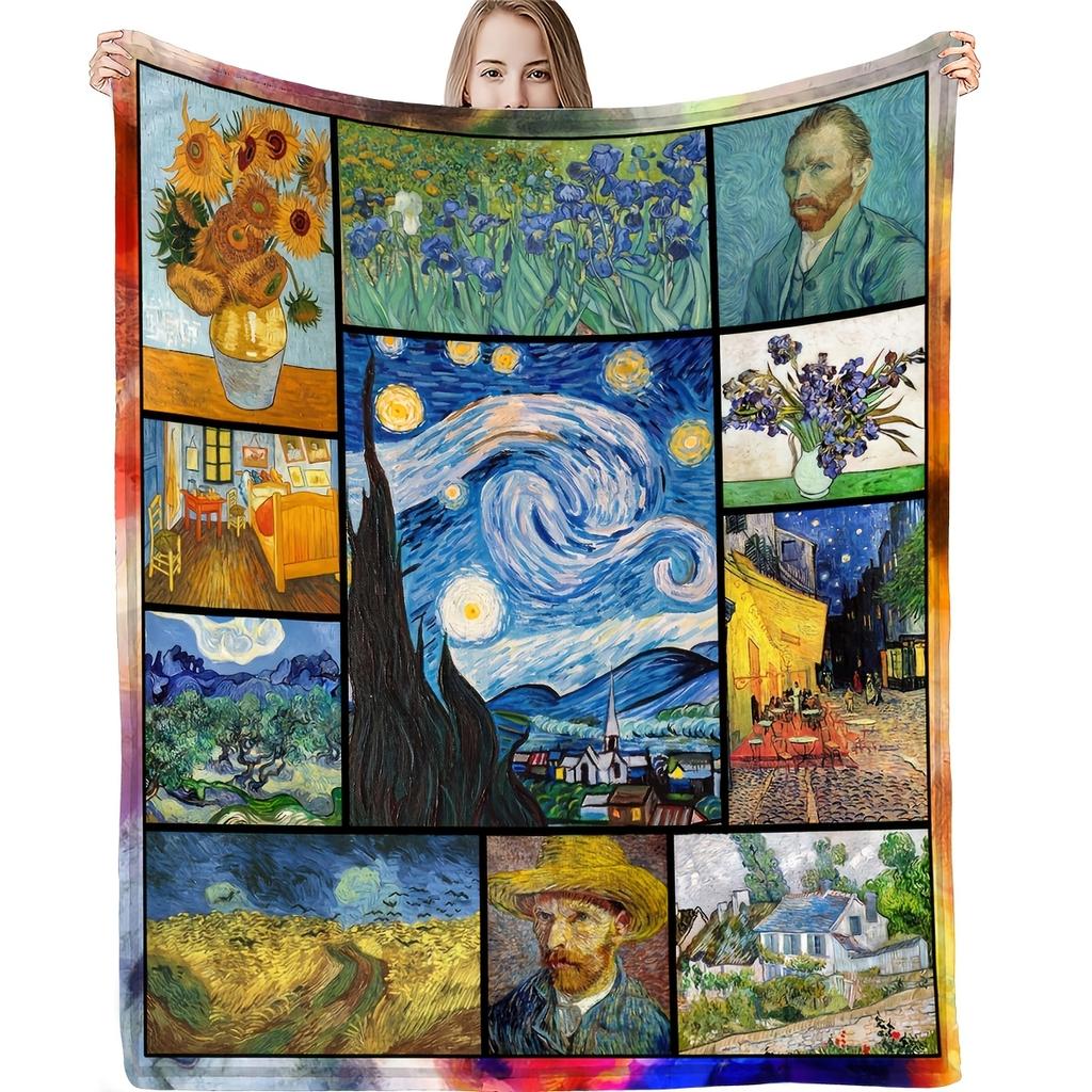 1 Flaneldecke im Van-Gogh-Stil - Weich, Warm und Gemütlich, Ideal zum Nickerchen, Camping, Reisen und als Heimdekoration