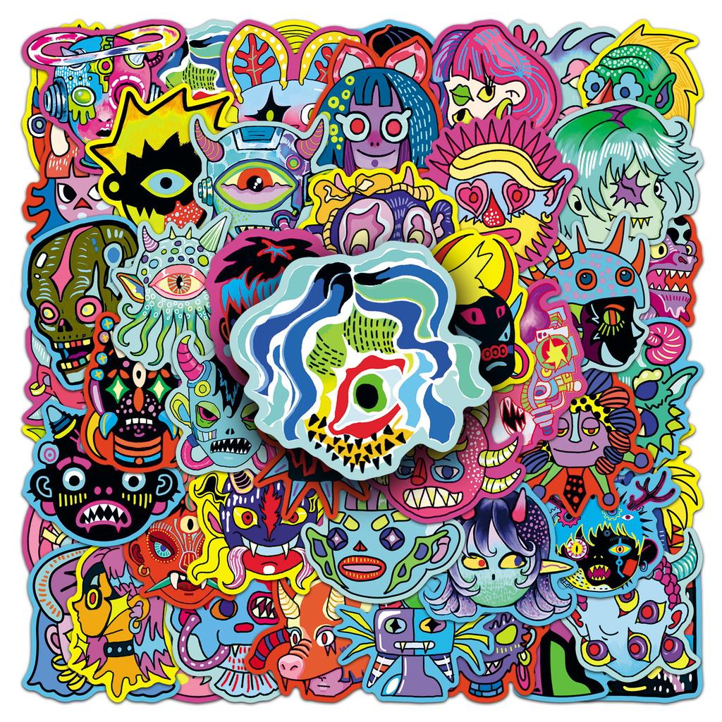 50 Original Bizarre Person Stickers, Horror Halloween Creative Waterproof Decoration Phone Case Planner Stickers