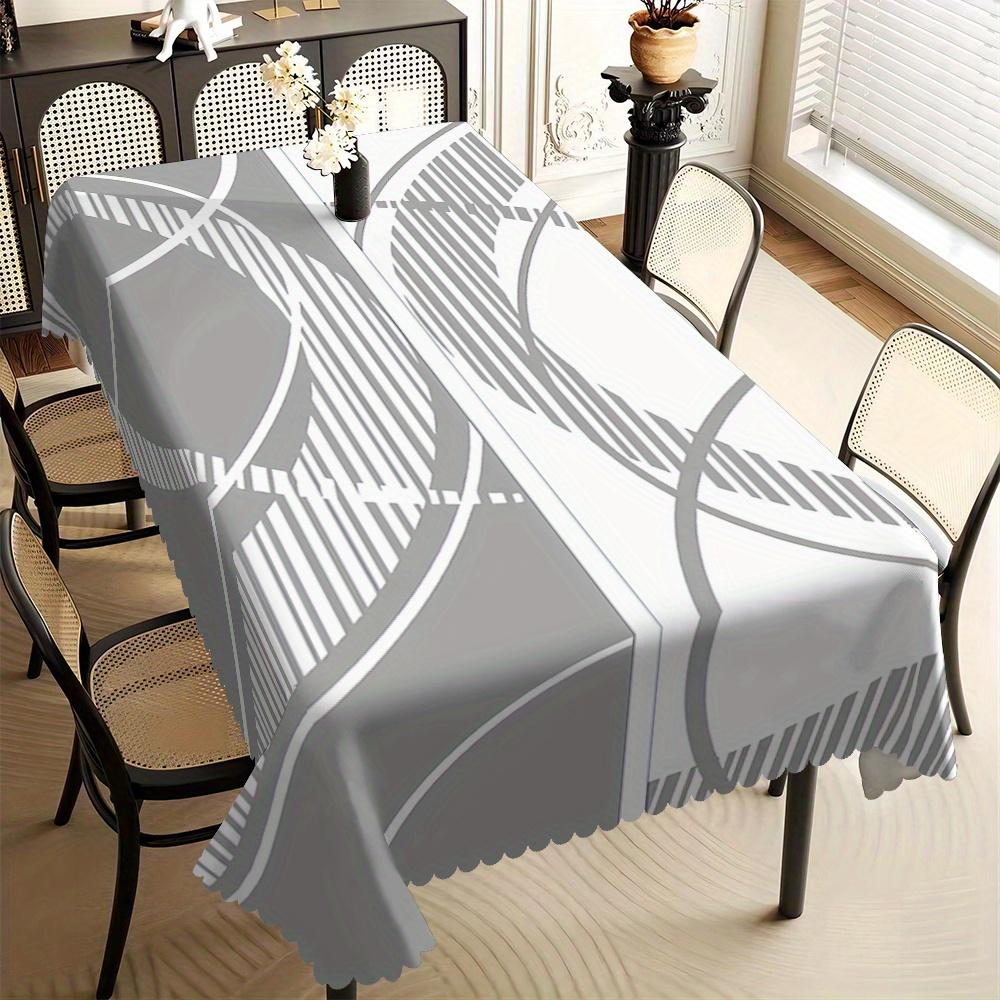 Jingyue Pet Unisex Grey/White Contemporary Abstract Geometric Tablecloth, And Print With Scalloped Trim, Dirt Resistant For Home Decor & Casual