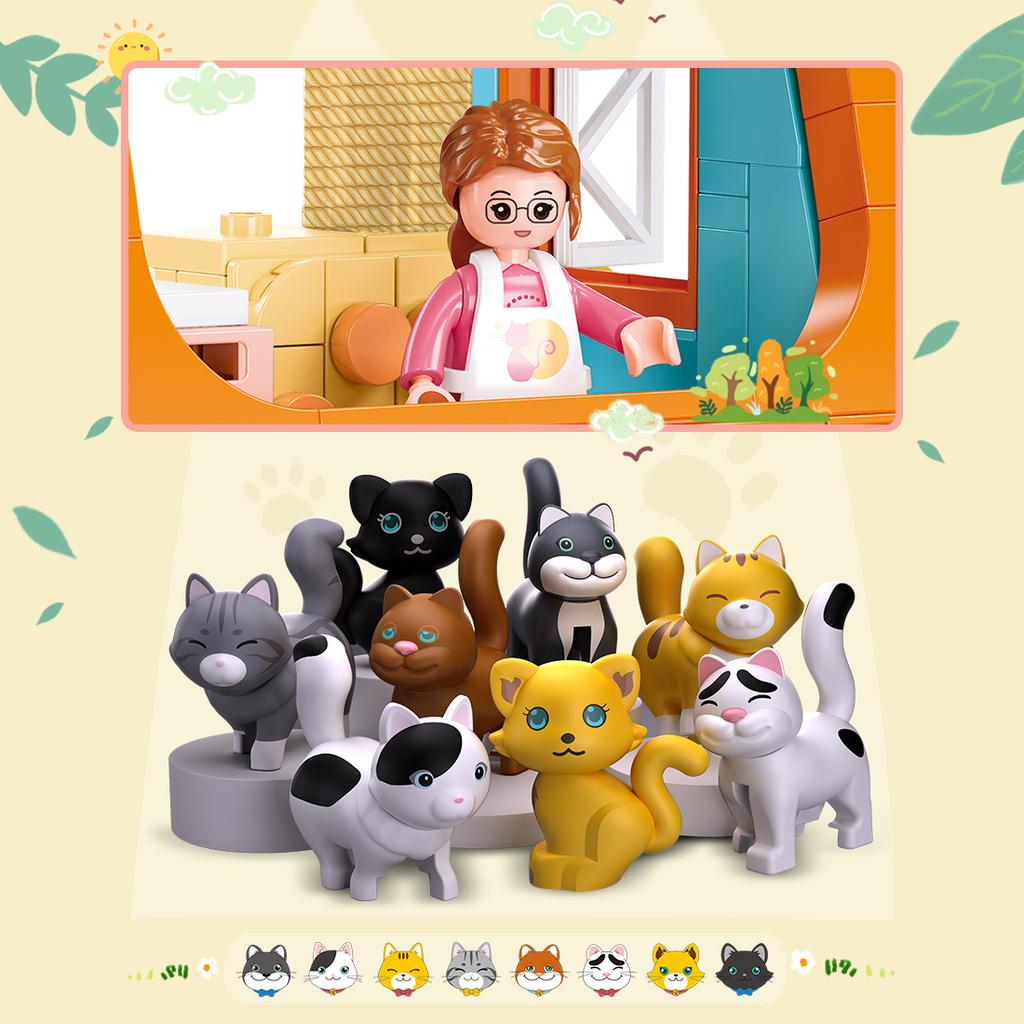 Non-Toxic 521Pcs Cute Cat Home Building Blocks Slide Cherry Tree Building Model Bricks Set With Figures Kids Educational Toys Holiday Gift