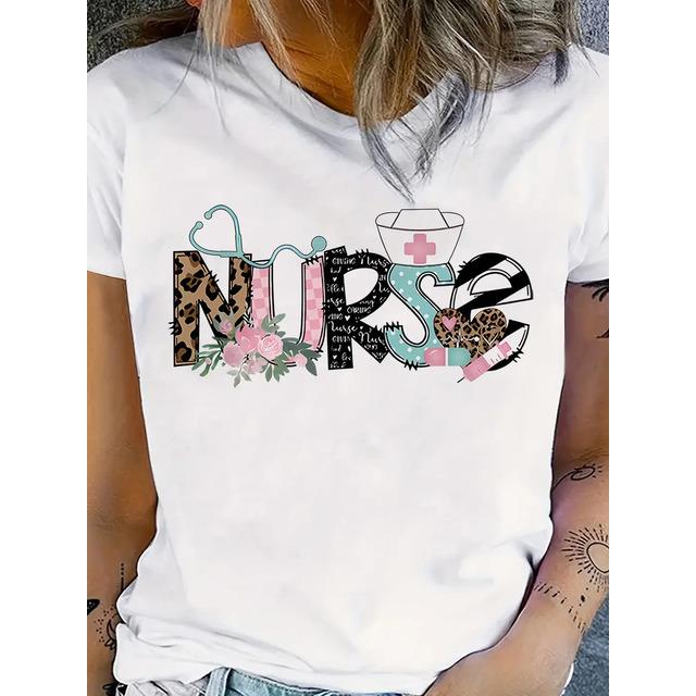 Medical T-shirt with Floral Stethoscope for Nurse XXL