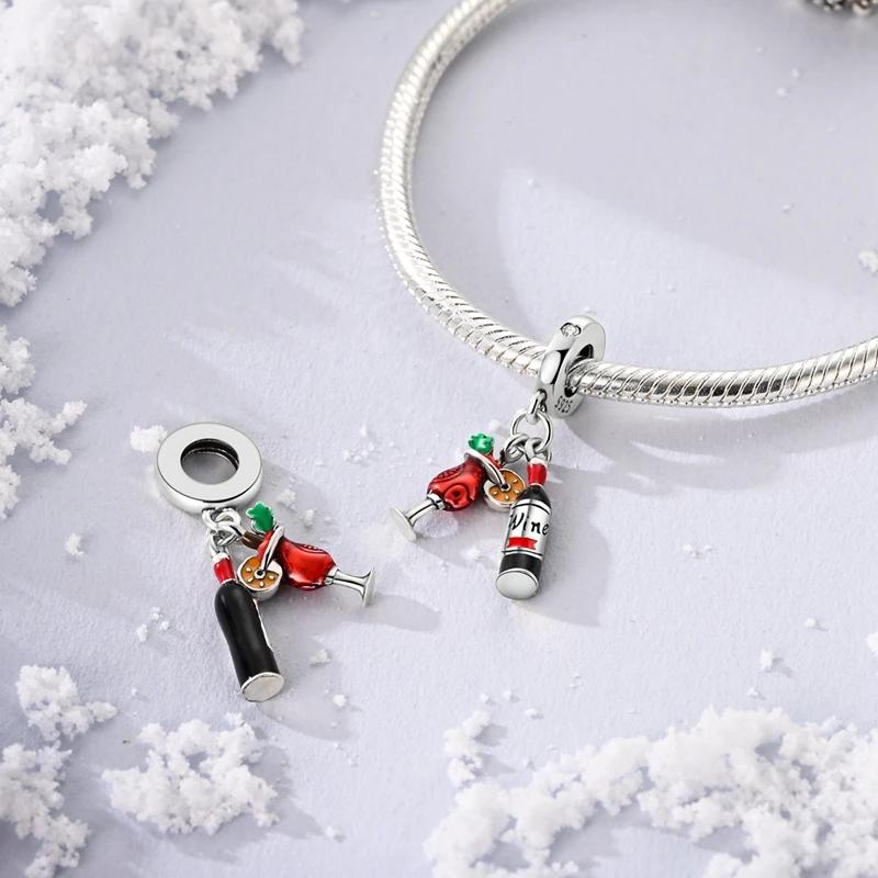 Charm Elegant Copper Champagne Cocktail Pendants Bead Fits Charm Plata Genuine Bracelets Bead Women Jewelry Crafting