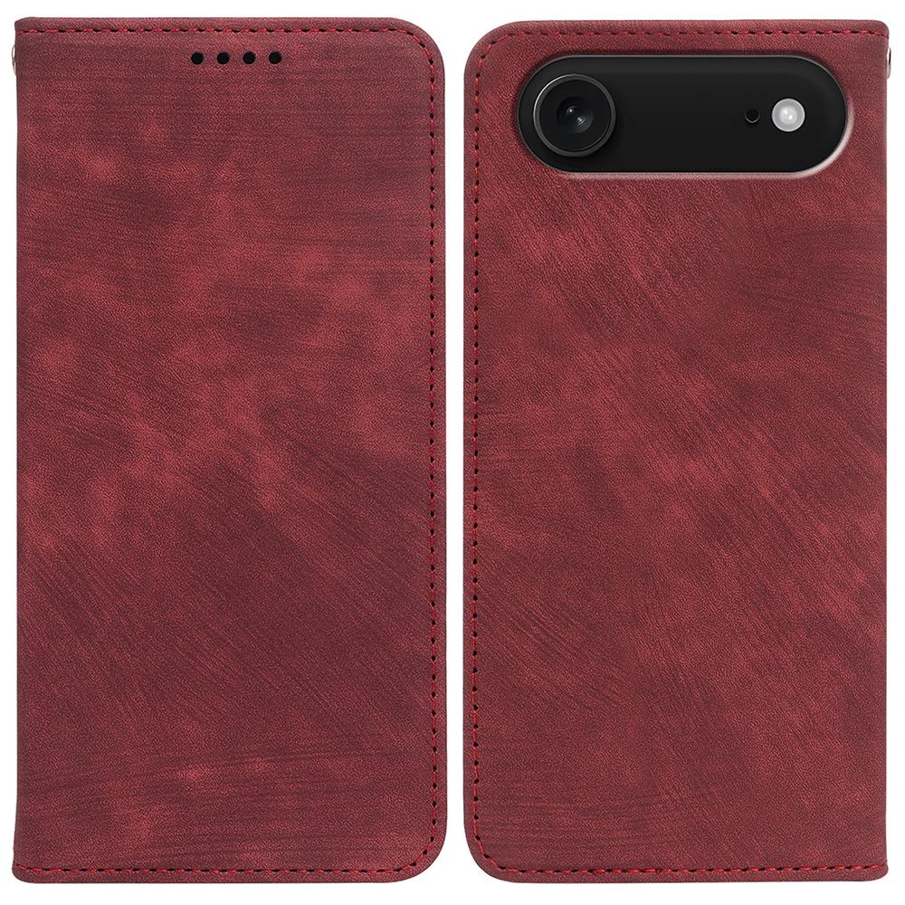 

For iPhone 17 Air Case Strong Magnetic Leather Wallet Phone Cover with Striped Texture Red