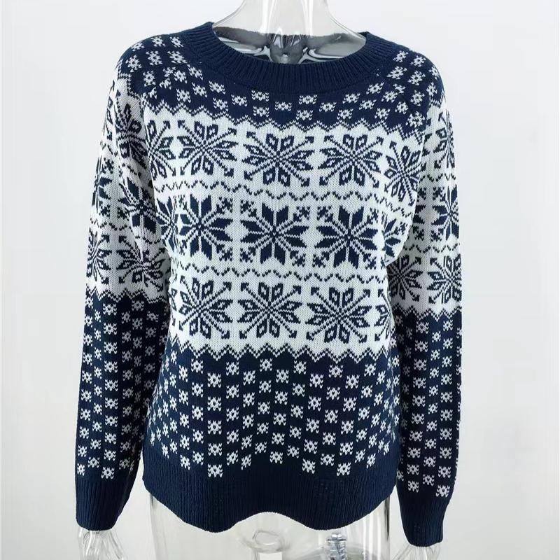 

IHUASU Женский свободный рождественский свитер с длинными рукавами и круглым вырезом со снежинками XL темно-синий