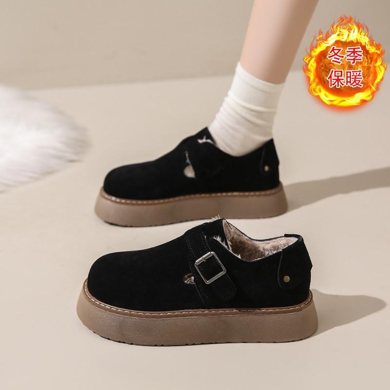 Chaussures en Coton pour Femmes Chaussures Plates pour Femmes 2025 Hiver Nouvelle Mode Cuir Femmes Plus Velours Rétro Chaussures Haricot Tenis Feminino