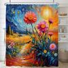Colorful Flowers and Plants Shower Curtain Scenery Bathroom Curtain Romantic Bath Curtain Polyester Waterproof Bathroom Shower