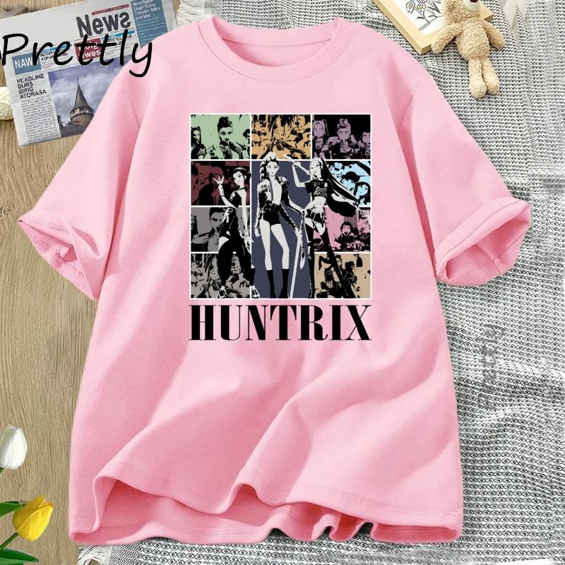 Kpop Koszulka Łowcy Demonów Koszulki Huntrix Girl Casual Bawełniana Koszulka z Krótkim Rękawem Streetwear Okrągły Dekolt Graficzne Koszulki Ubranie