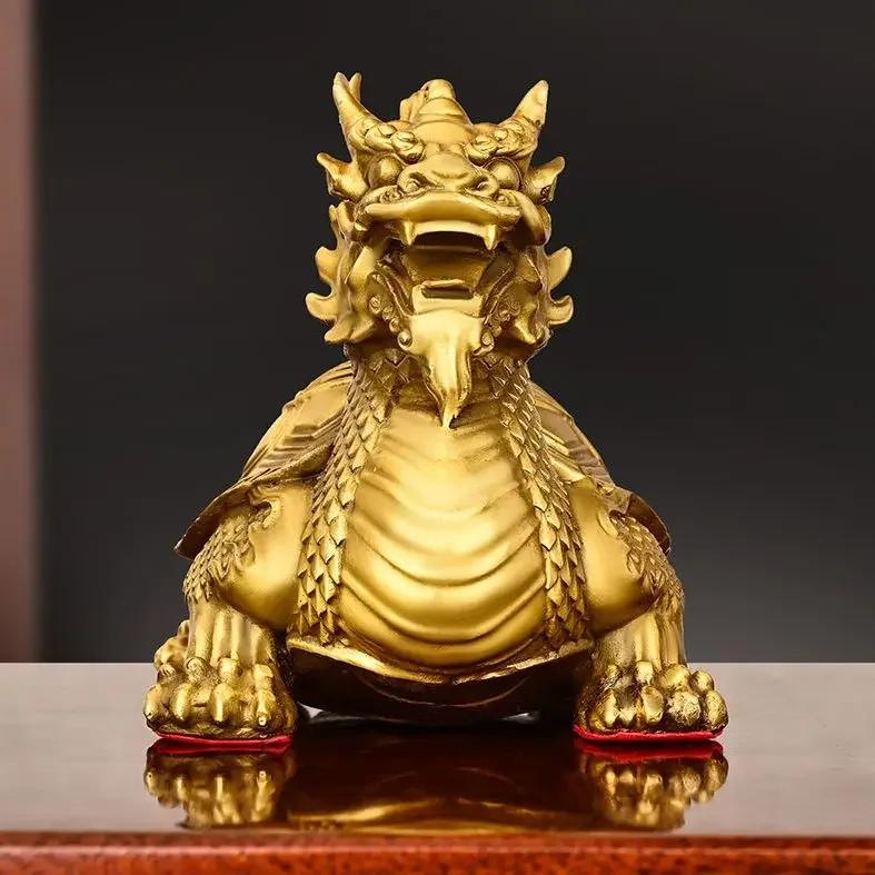 Copper Animal Dragon Turtle Ornament Home Living Room Entrance Office Desktop Decor
