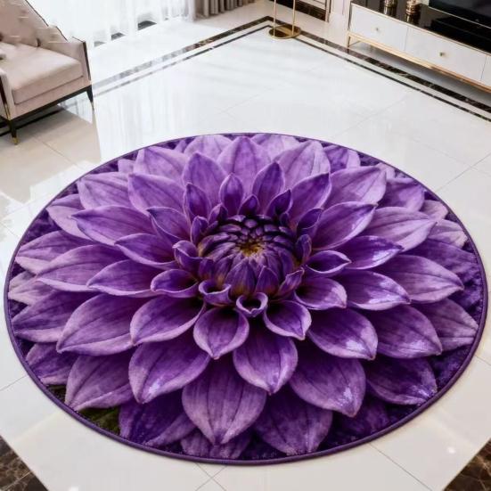 Floral Plush Floor Mat 3D Optical Illusion Round Small Area Rug Non-Slip Absorbent Carpet
