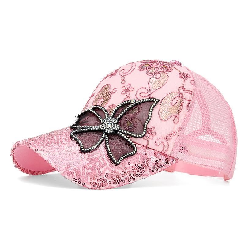 Summer Women's Rhinestone Bow Cap Mesh Breathable Sun Protection Baseball Cap Outdoor Sun Hat