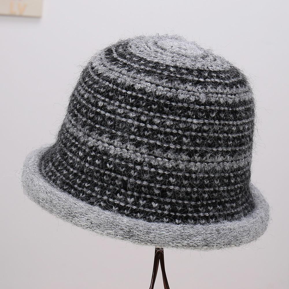 New Small Fresh Comfortable Warm Striped Knitted Comfortable Casual Bucket Hat Burr Edge Casual Warm Small Brim Basin Hat